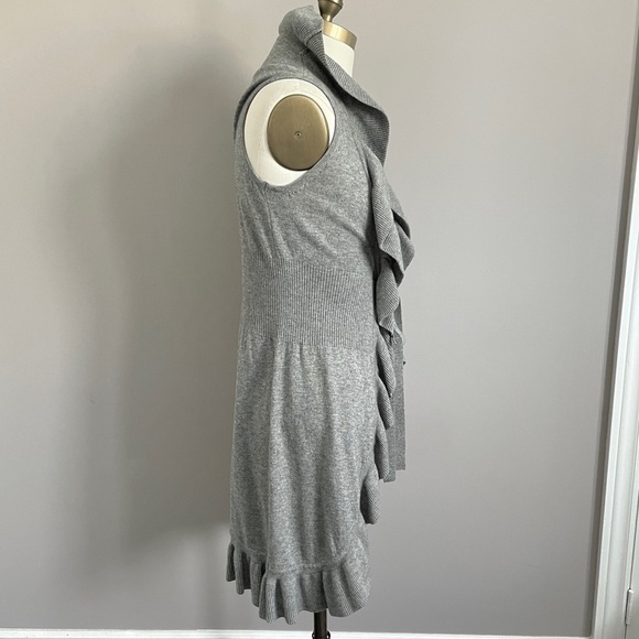Gray Wool Blend Duster Knee Length Long Ruffle Tie Vest - S/M - Picture 4 of 10